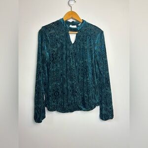 Finn & Grace teal Blue Velvet Burn Out Paisley Fabric Size S goth fairy Top